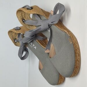 Viscata Sagaro Gray canvas espadrille wedge w/ ankle ties woman size 5.5-6 EU 36